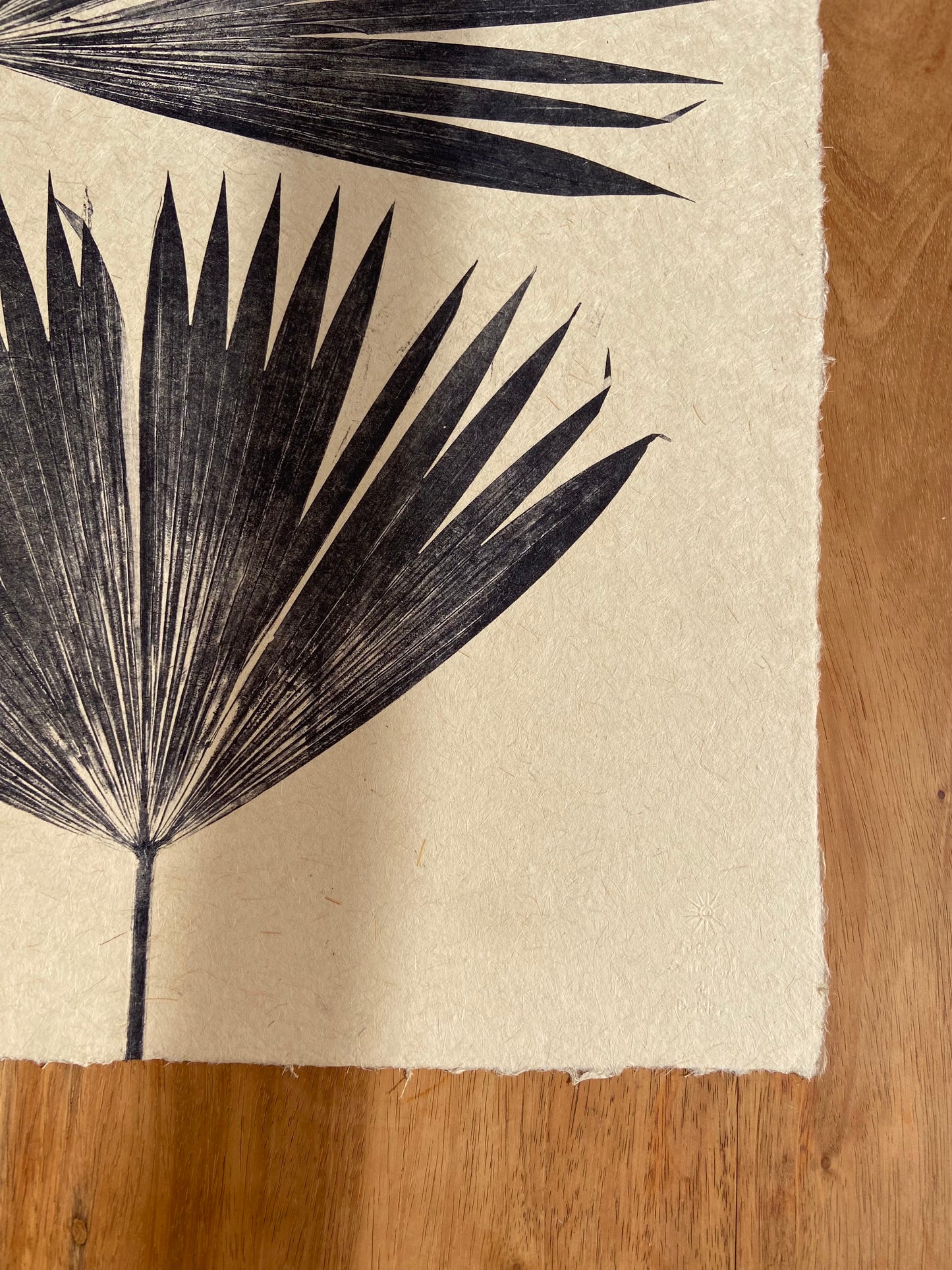 Natural fiber palm print in black, handmade
