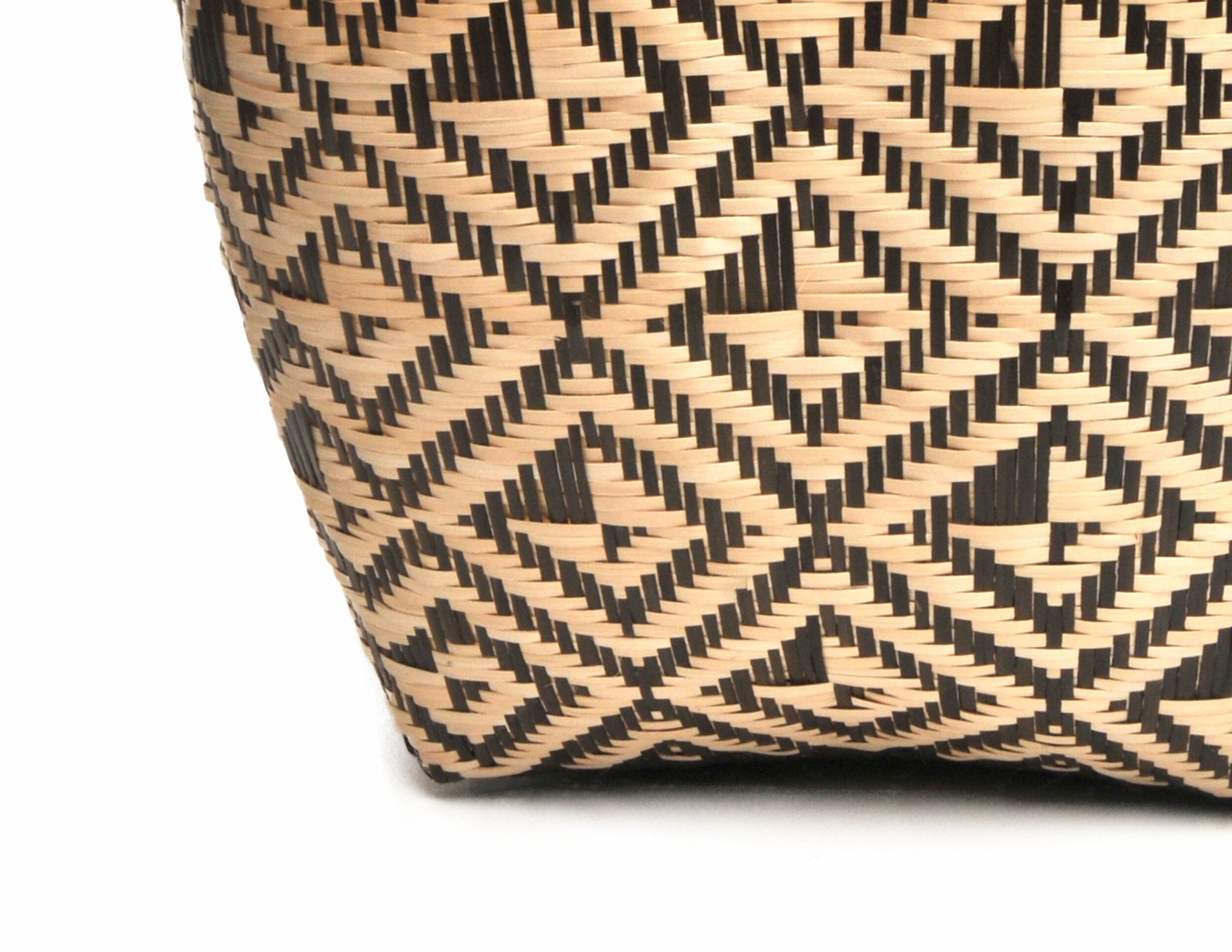 Detail shot of handwoven geometric basket